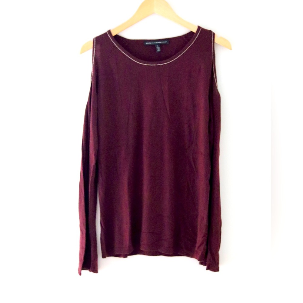 White House Black Market cashmere blend cold shoulder burgundy sweater size L
